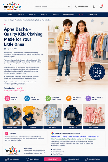 Apna Bacha. Quality Kids Clothing Made for Your Little Ones