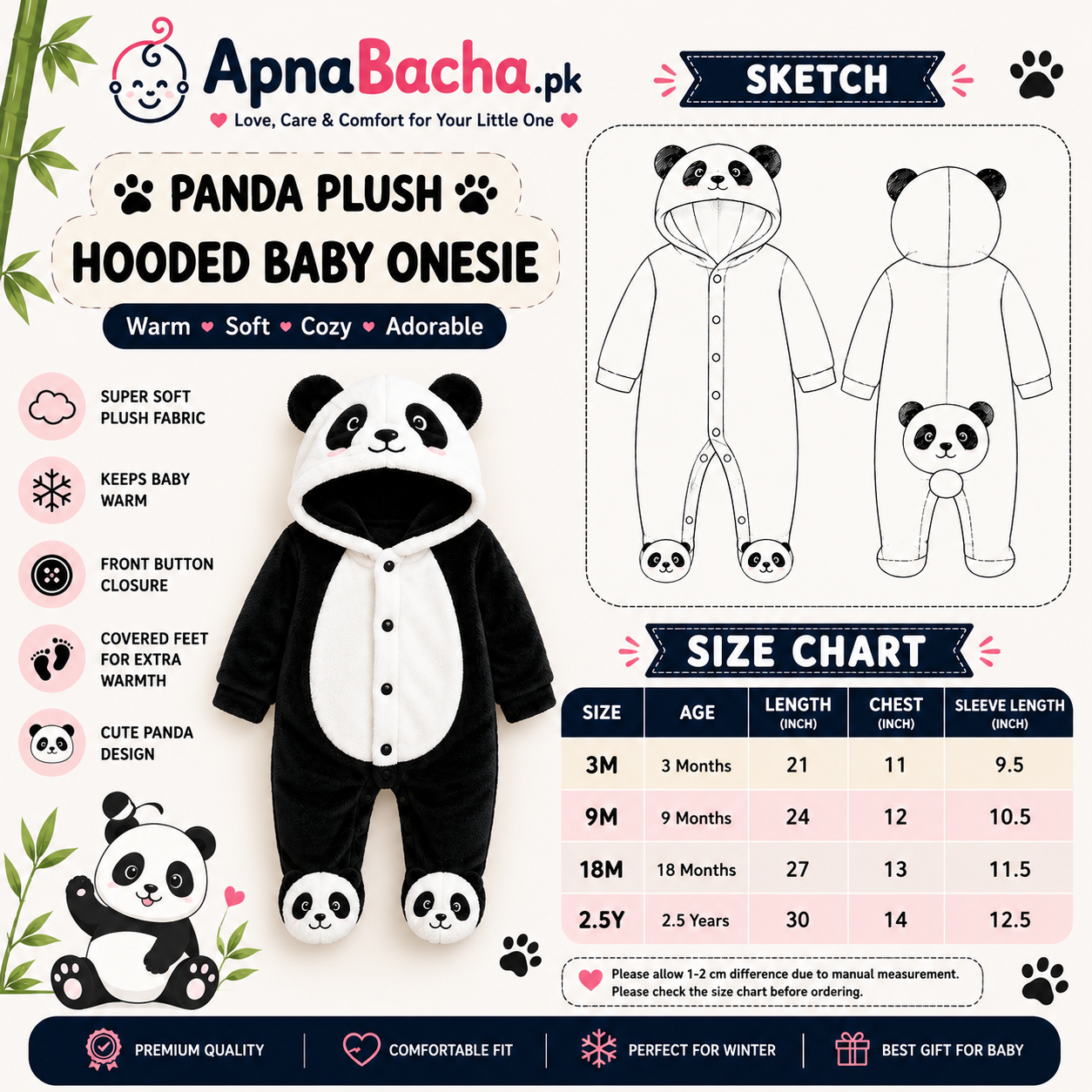 China Imported Panda Warm Winter Baby Romper