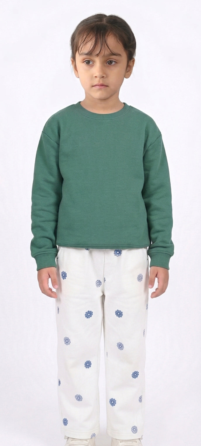 Girls Wide Leg White Embroidered Pants