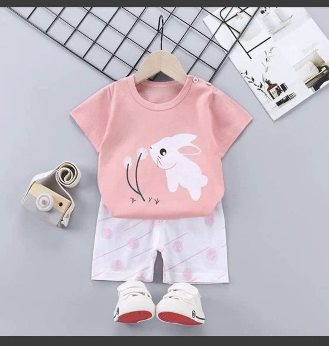 Pink Bunny Print Girls Co-Ord Set
