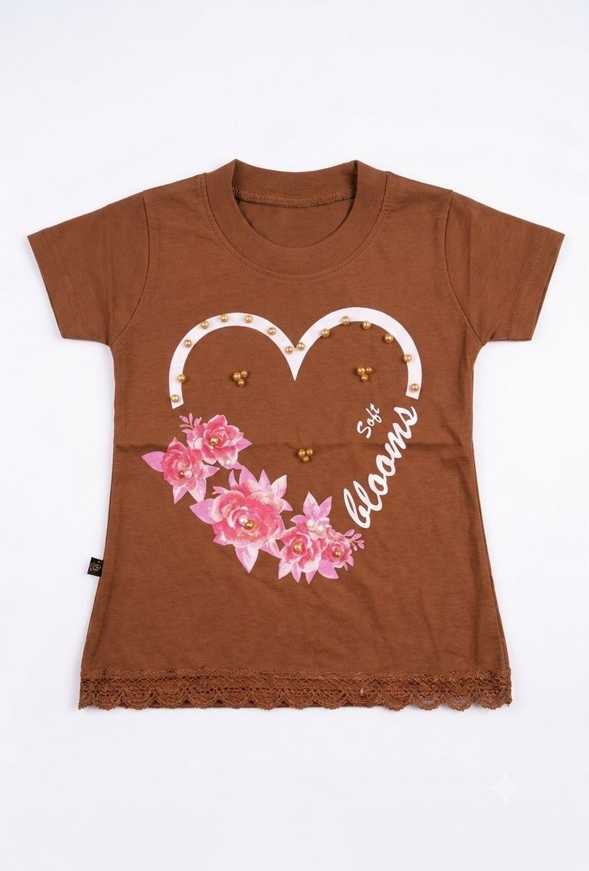 Girls T Shirt Brown (Heart Design)