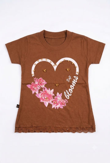 Girls T Shirt Brown (Heart Design)