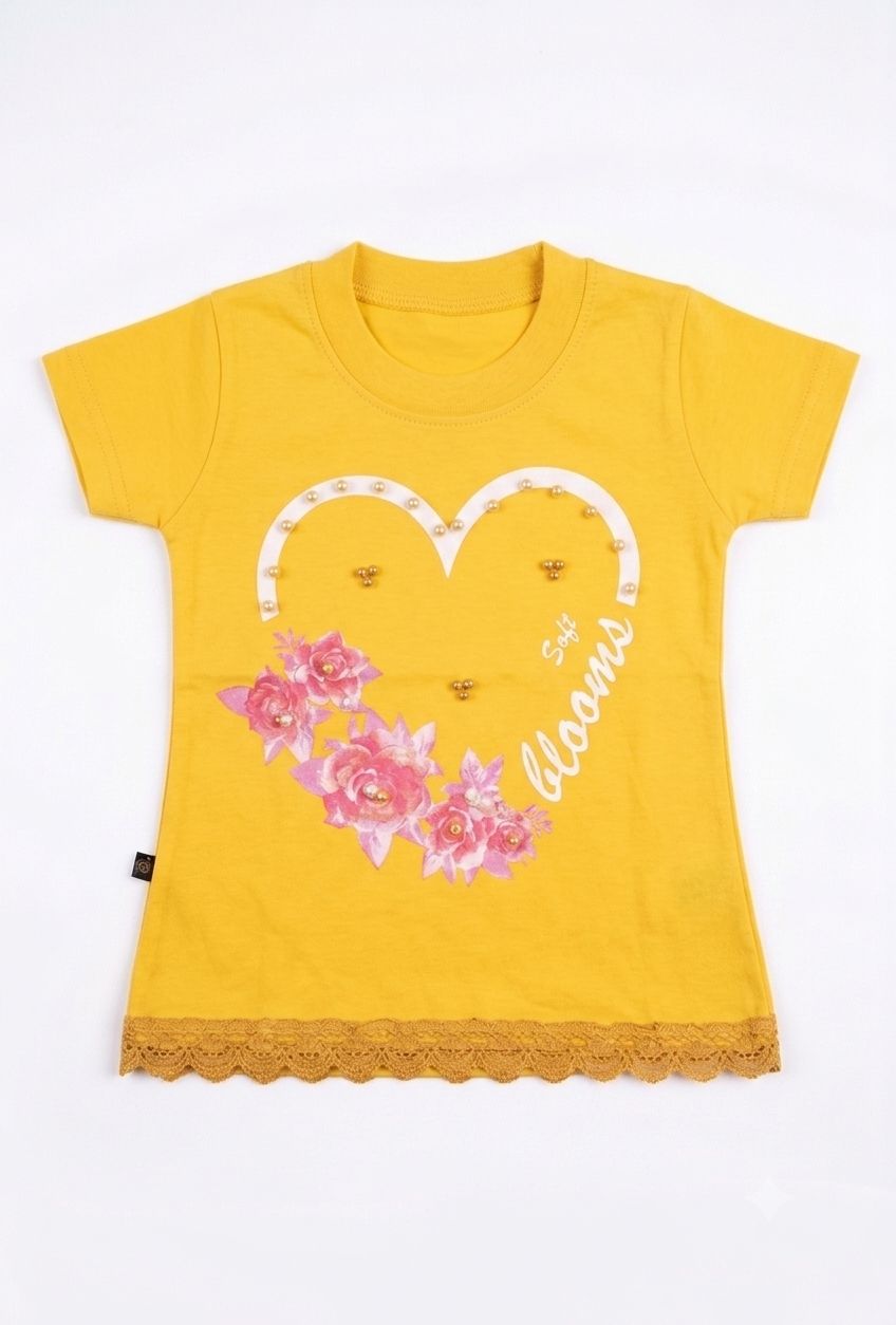 Girls T Shirt Yellow (Heart Design)
