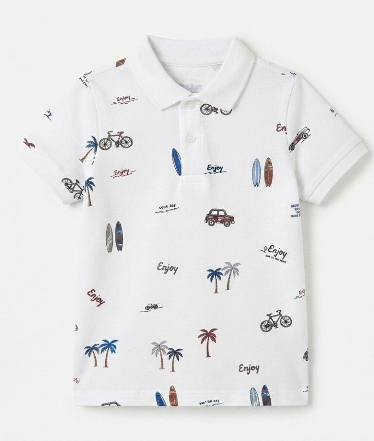 White Printed Polo Shirt