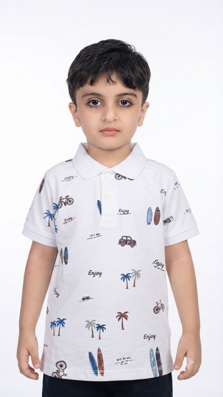 White Printed Polo Shirt