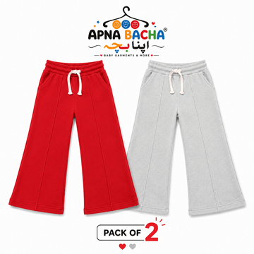 Girls Flapper Pack of 2 ( L-Gry- Red)Apna Bacha (اپنا بچہ)2 Years
