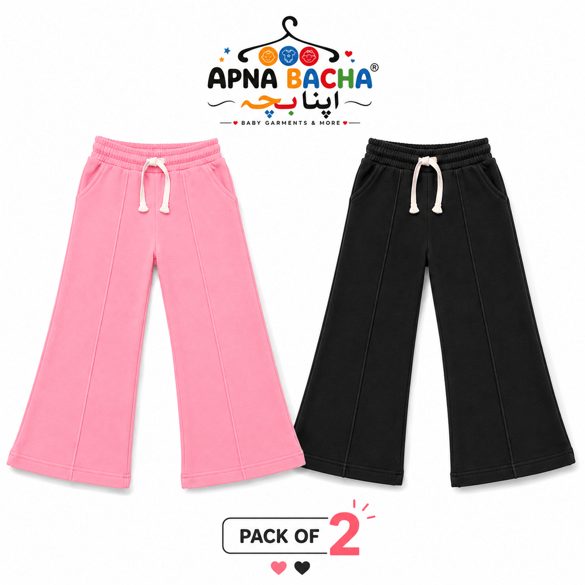 Girls Flapper Pack of 2 ( Pink - Black)Apna Bacha (اپنا بچہ)2 Years