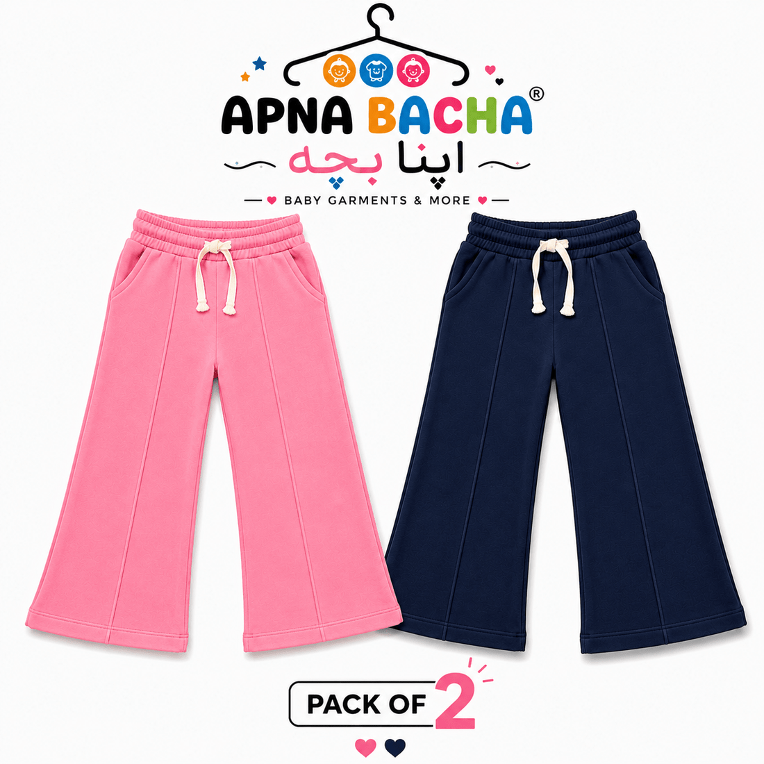 Girls Flapper Pack of 2 (Pink - Navy)Apna Bacha (اپنا بچہ)2 Years