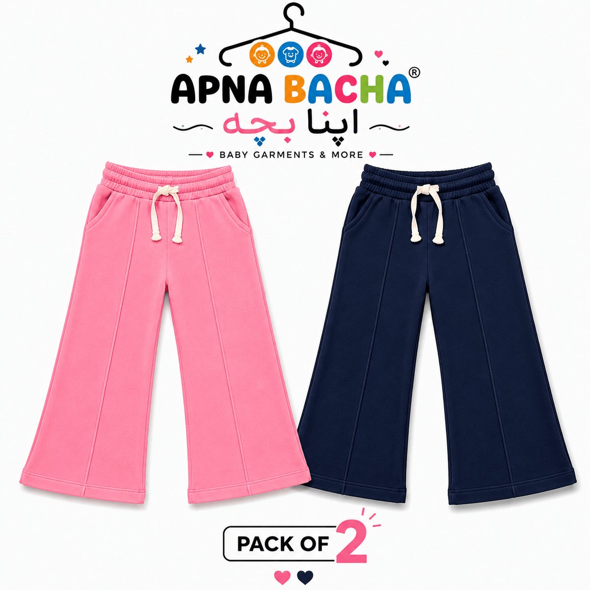 Girls Flapper Pack of 2 (Pink - Navy)Apna Bacha (اپنا بچہ)2 Years