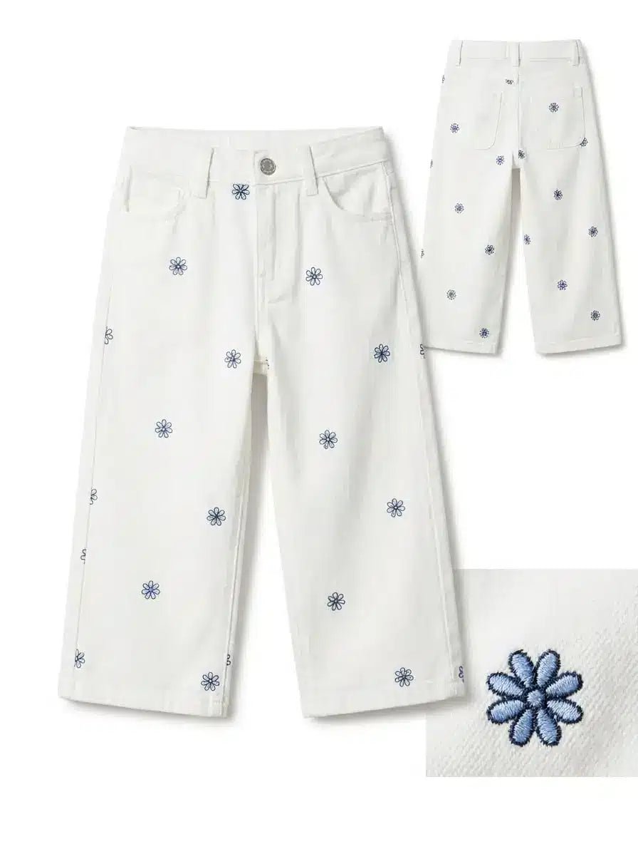 Girls Wide Leg White Embroidered PantsApna Bacha (اپنا بچہ)1