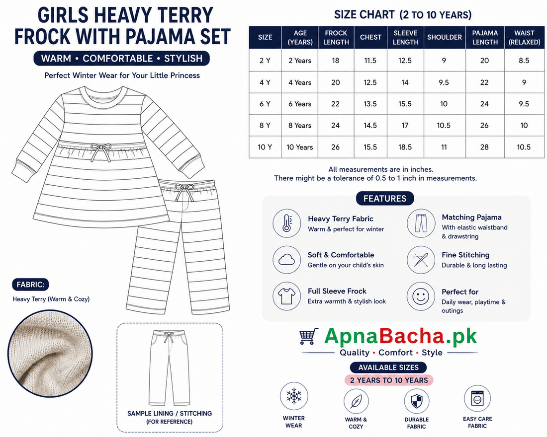 Girls Winter Frock with Pajama (White Fabric Green Lining)Apna Bacha (اپنا بچہ)2 Years