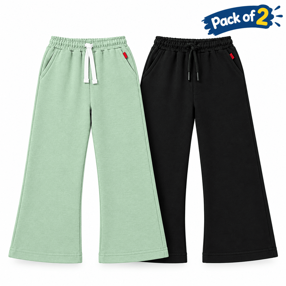 Kids Fleece Wide Leg Trousers (Navy+C-Green)Apna Bacha (اپنا بچہ)5-6 years