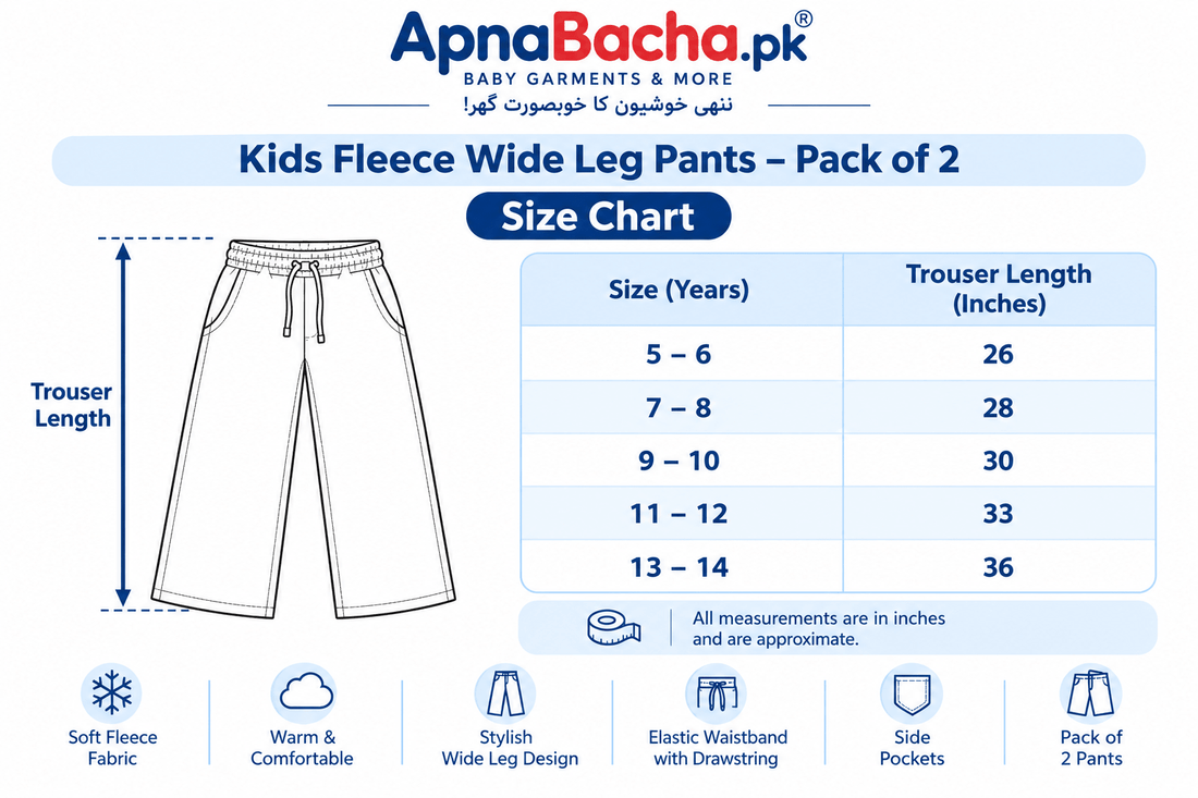 Kids Fleece Wide Leg Trousers (Grey+Barg)Apna Bacha (اپنا بچہ)5-6 years