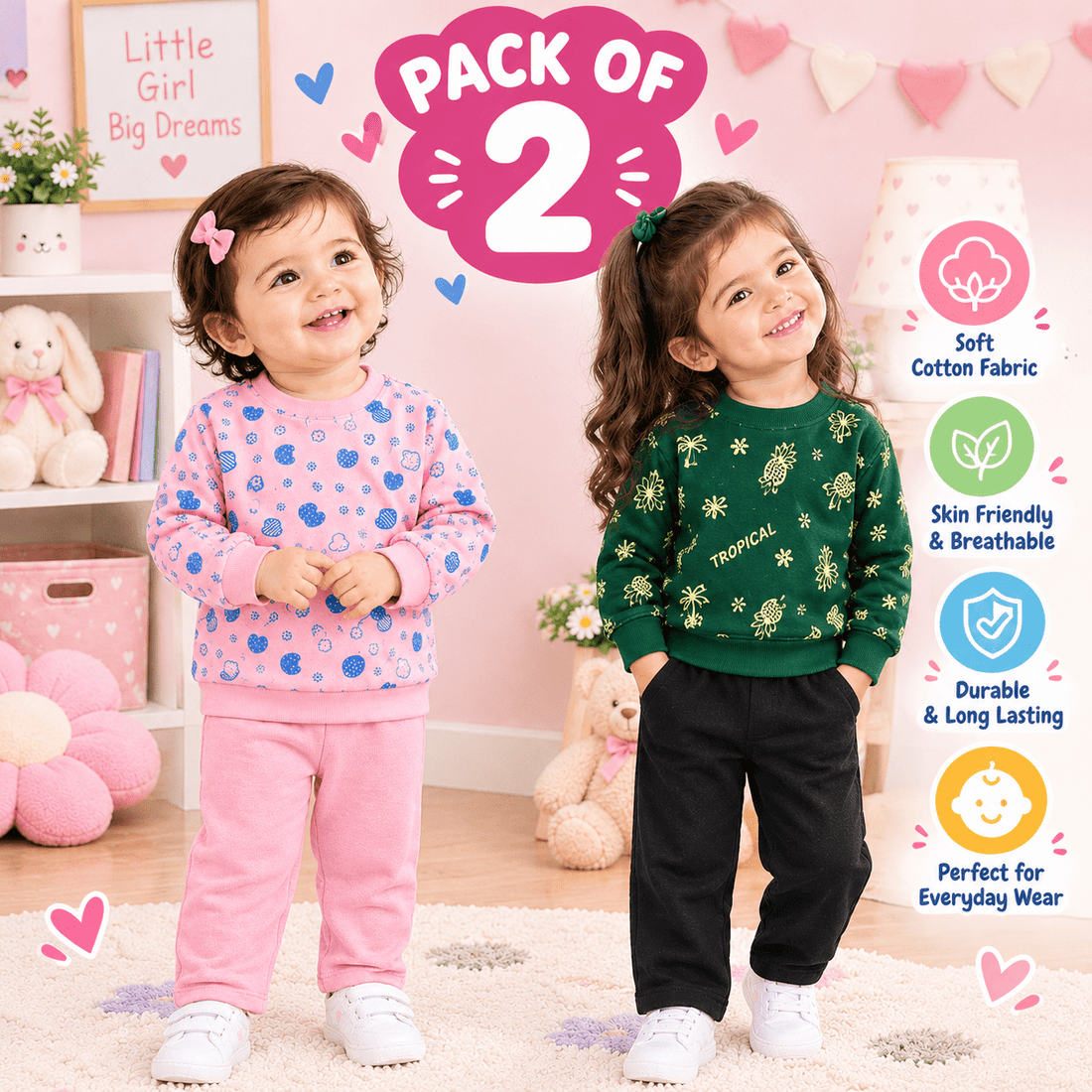 Kids Pack of 2 Winter Sweatshirt & Trouser Set (AB-01)Apna Bacha (اپنا بچہ)Fleece (Warm)