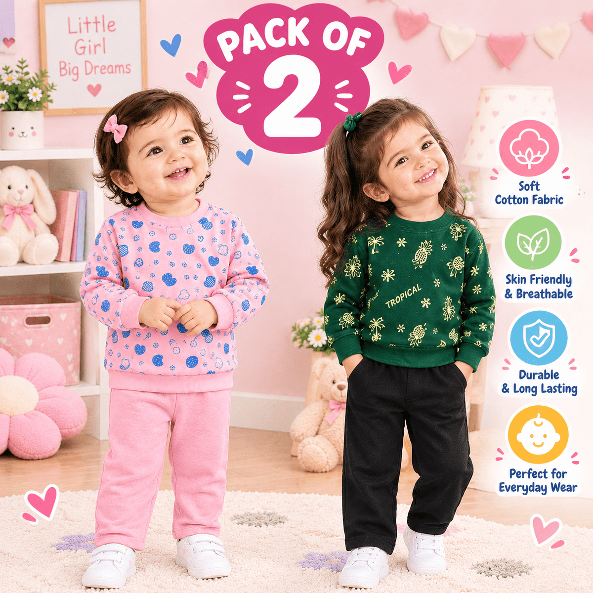 Kids Pack of 2 Winter Sweatshirt & Trouser Set (AB-01)Apna Bacha (اپنا بچہ)Fleece (Warm)