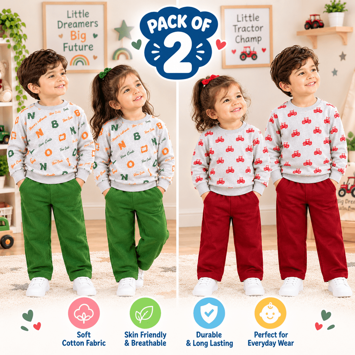 Kids Pack of 2 Winter Sweatshirt & Trouser Set (AB-02)Apna Bacha (اپنا بچہ)Fleece (Warm)