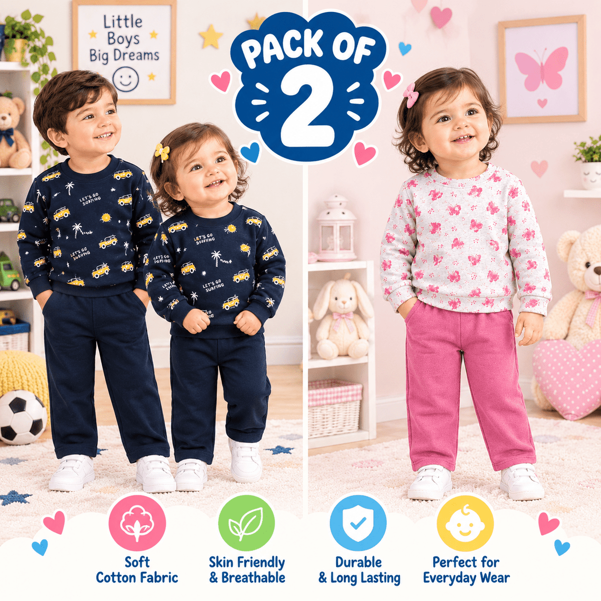 Kids Pack of 2 Winter Sweatshirt & Trouser Set (AB-03)Apna Bacha (اپنا بچہ)Fleece (Warm)
