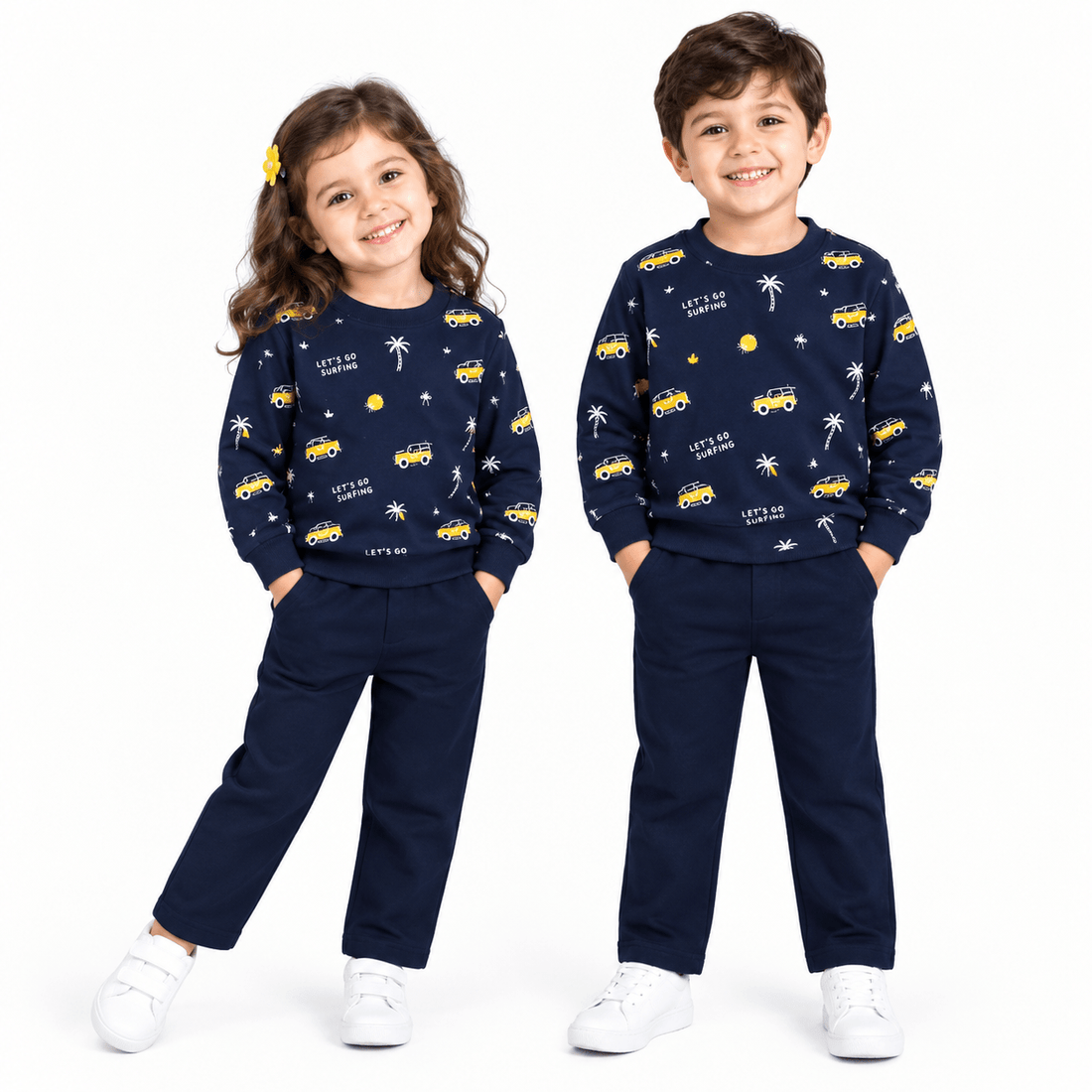 Kids Winter Tracksuit Navy Yellow car printApna Bacha (اپنا بچہ)1 Years