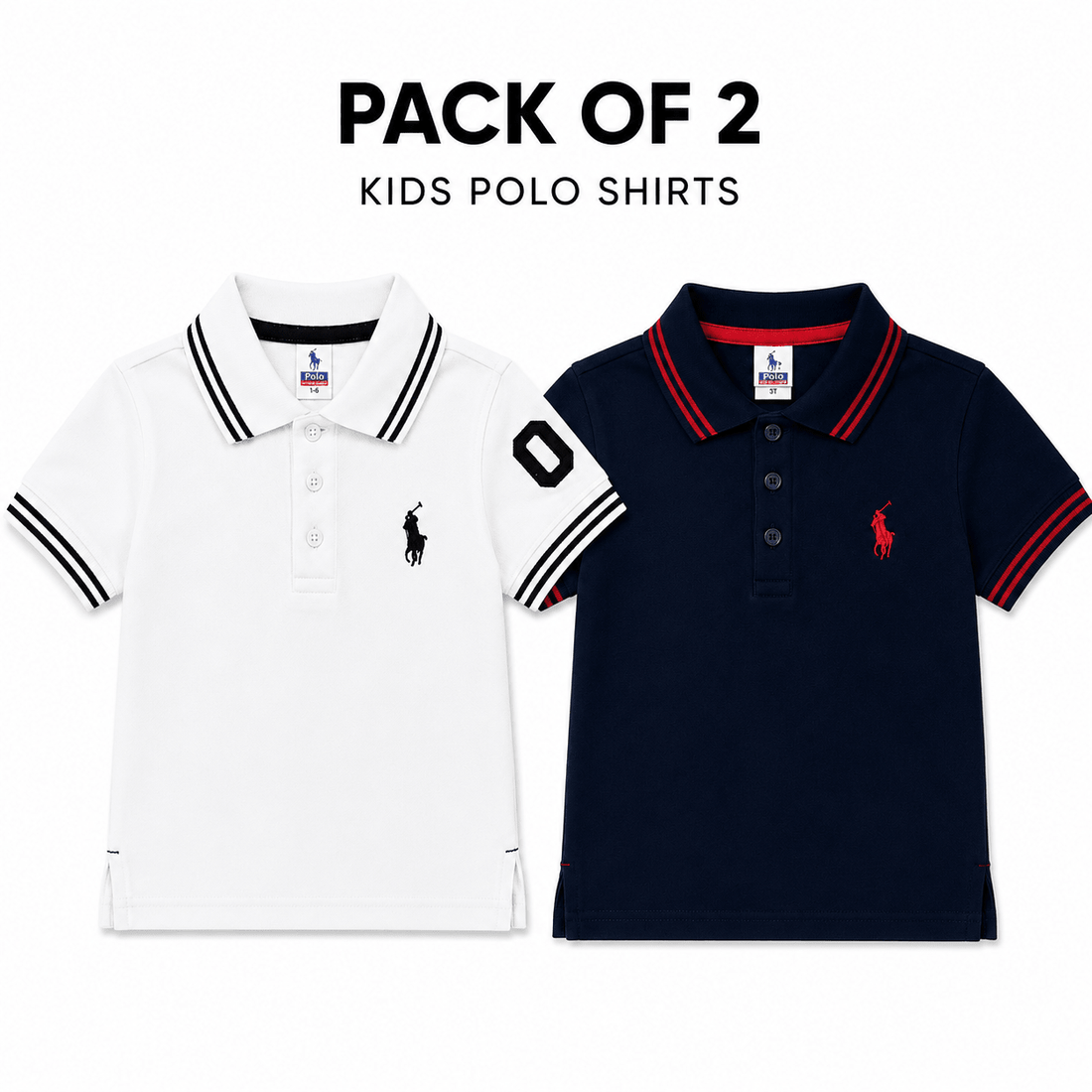 Pack of 2 (Black & White) color Polo Shirt for kidsApna Bacha (اپنا بچہ)1 Years