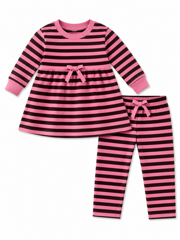 Girls Winter Frock with Pajama (Pink Fabric and Black lining)
