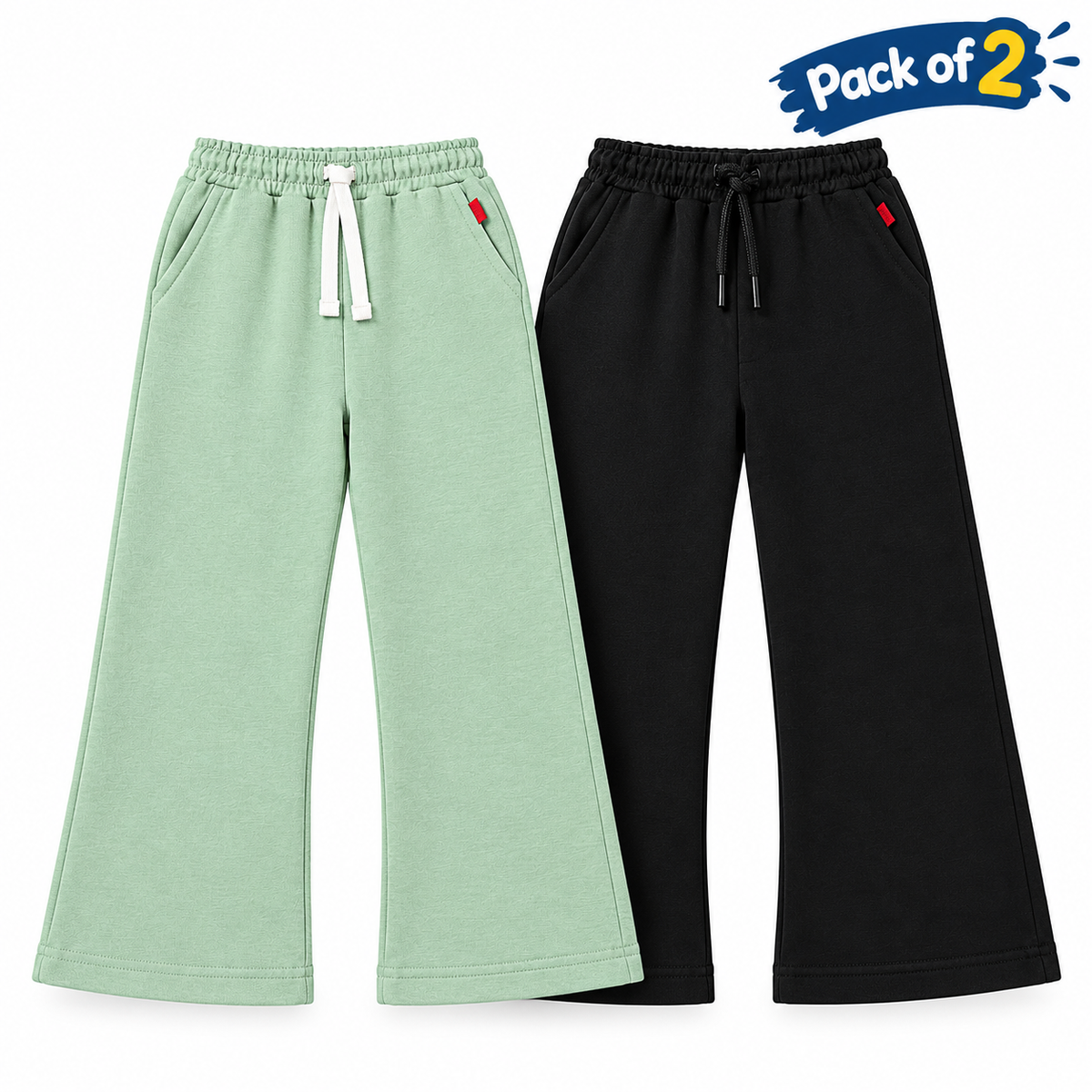 Kids Fleece Wide Leg Trousers (Navy+C-Green)
