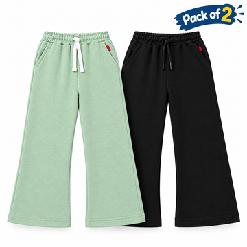 Kids Fleece Wide Leg Trousers (Navy+C-Green)