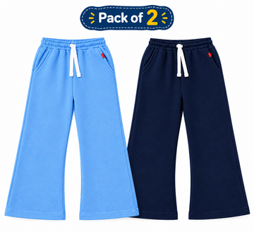 Kids Fleece Wide Leg Trousers (Navy+Ice B)