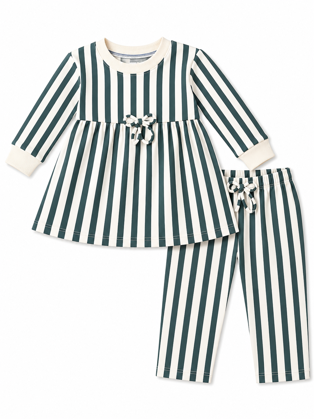 Girls Winter Frock with Pajama (White Fabric Green Lining)
