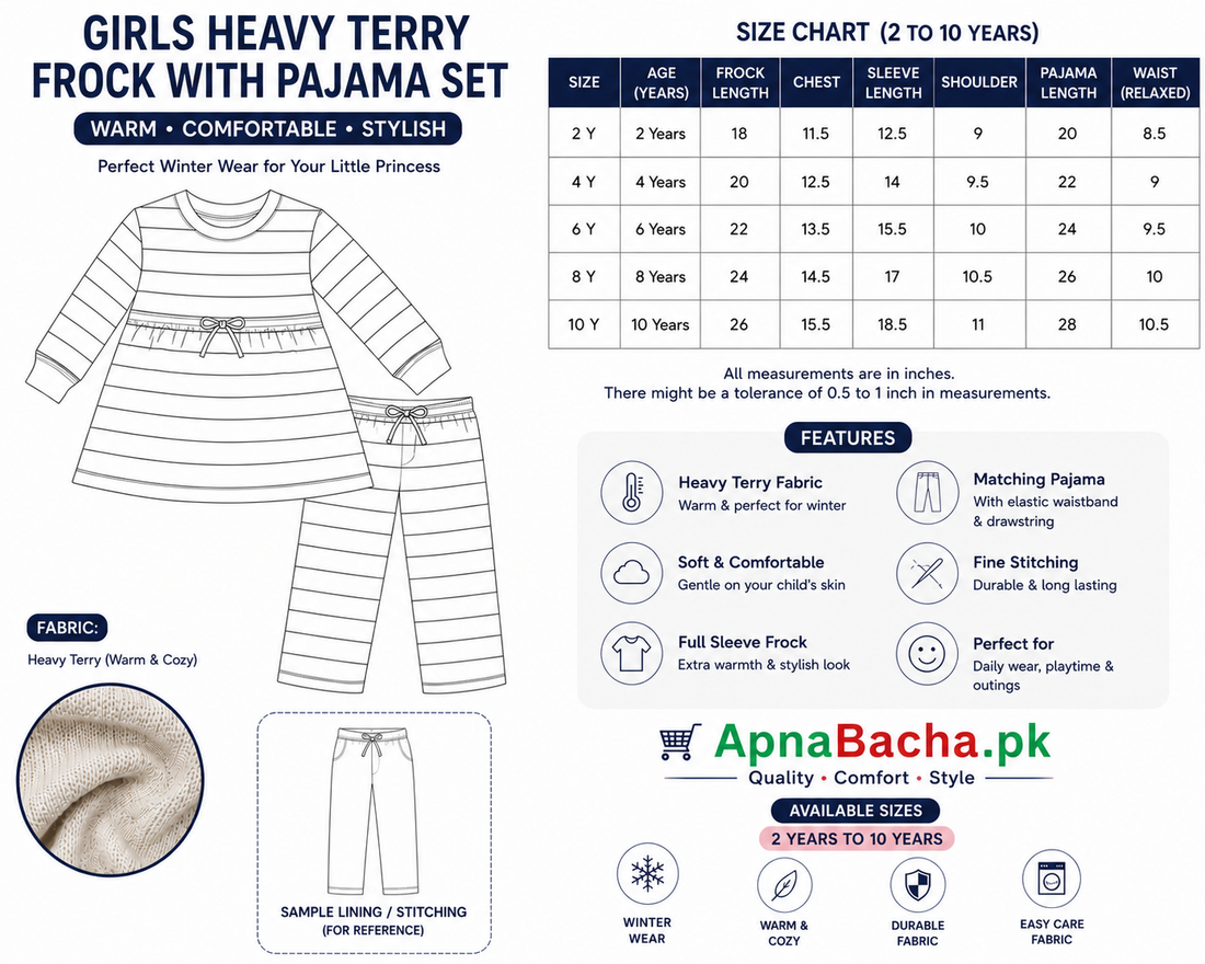 Girls Winter Frock with Pajama (White Fabric Green Lining)