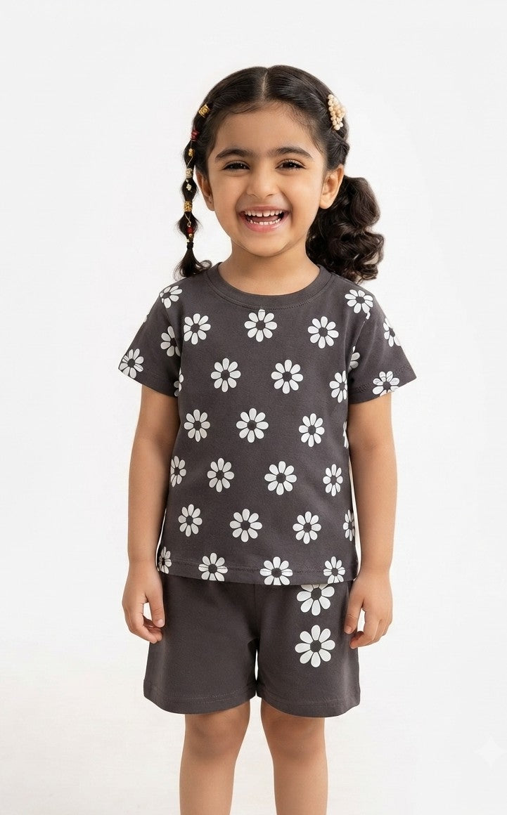 Charcoal Tracksuit with White Flowers