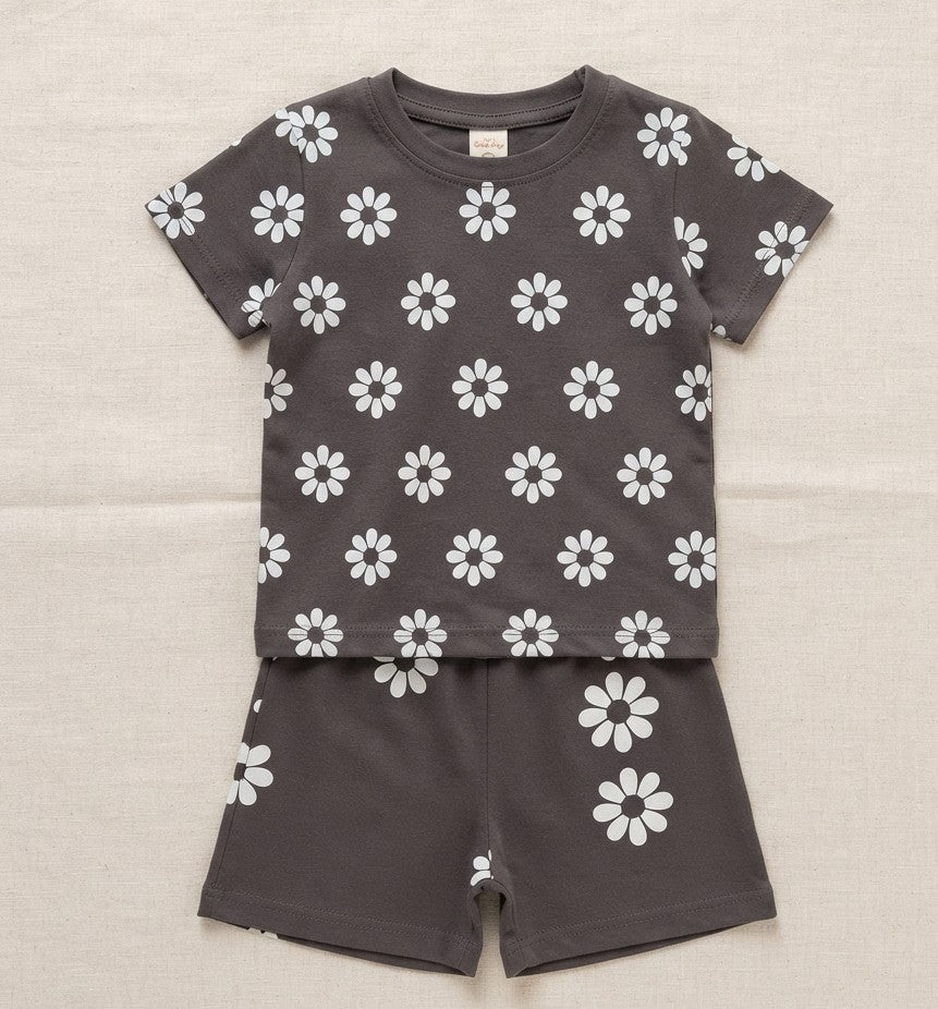 Charcoal Tracksuit with White Flowers