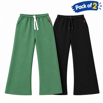 Kids Fleece Wide Leg Trousers (Navy+D-Green)